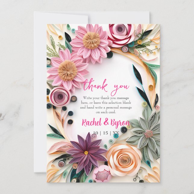 Carte De Remerciements Papier Abstrait Quilling Floral Mariage vert (Devant)