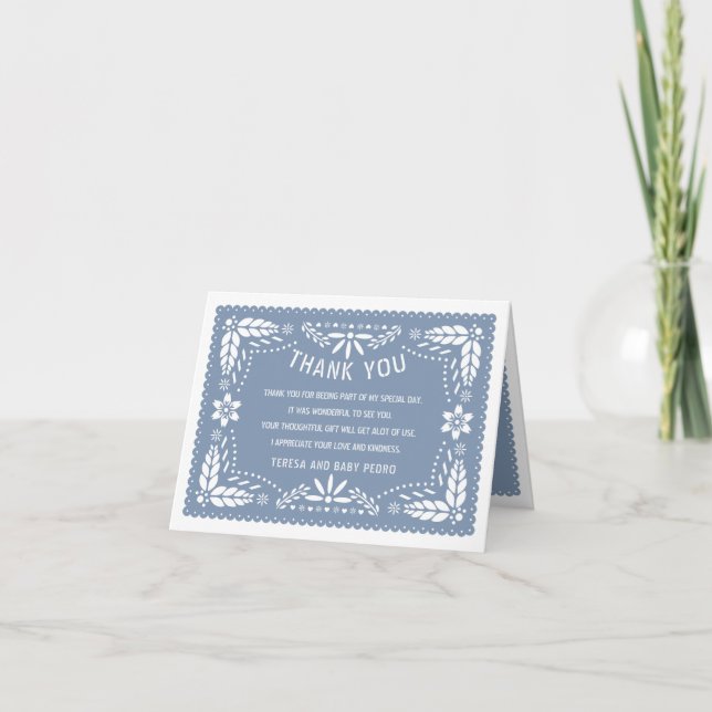 Carte De Remerciements Papier bleu foncé picado Baby shower de style mexi (Devant)