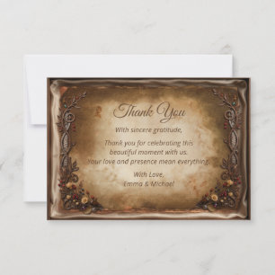 Carte De Remerciements Papier parchemin vintage bronze floral rustique au