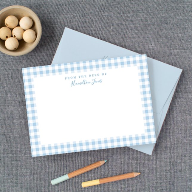 Carte De Remerciements Papier personnel En vichy chèque en bleu (Sweet baby blue gingham check with a matching blue envelope.)
