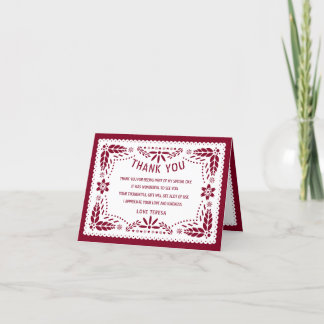 Carte De Remerciements Papier picado Mexicain bordeaux rouge QUINCEAÑERA