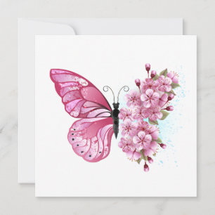 Carte De Remerciements Papillon à fleurs avec Sakura rose