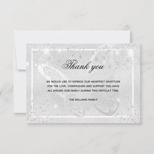 Carte De Remerciements Papillon argenté de sympathie photo remerciement (Devant)