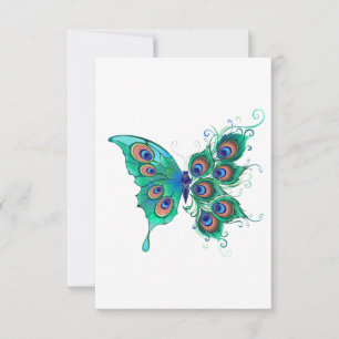 Carte De Remerciements Papillon aux plumes de paon vert