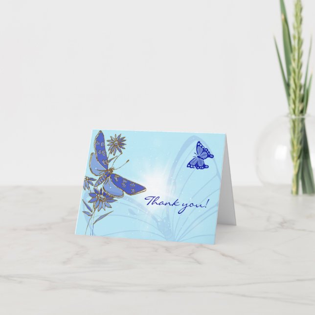 Carte De Remerciements Papillon Bleu (Devant)
