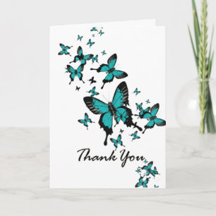 Carte De Remerciements Papillon Bleu Sarcelle Écriture Toute Occasion