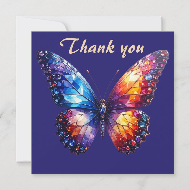 Carte De Remerciements Papillon Brillant de Diamants (Devant)