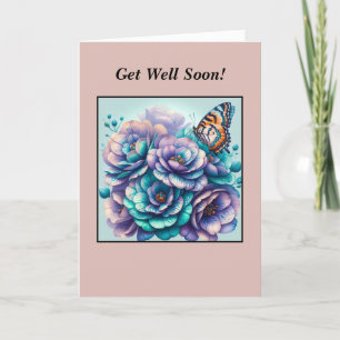 Carte De Remerciements Papillon de fleurs turquoise de lavande personnali