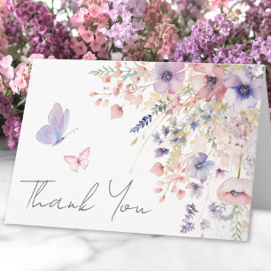 Carte De Remerciements Papillon Fard Rose Violet Fleur Sauvage