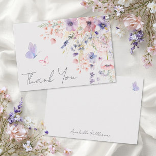 Carte De Remerciements Papillon Fard Rose Violet Fleur Sauvage
