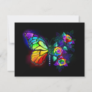 Carte De Remerciements papillon fleur arc-en-ciel