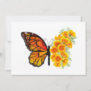 Carte De Remerciements Papillon Fleur avec Pavot de Californie Jaune