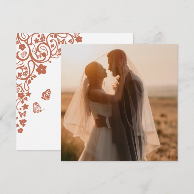 Carte De Remerciements Papillon floral Jardin Terracotta Carré Photo (Devant / Derrière)