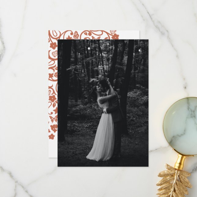 Carte De Remerciements Papillon floral Jardin Terracotta Mariage Photo (Devant/Arrière en situation)