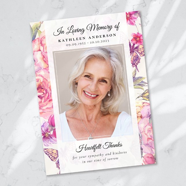 Carte De Remerciements Papillon Floral Photo Keepsaké funéraire Memorial (Créateur téléchargé)