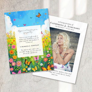 Carte De Remerciements Papillon Floral Photo Sympathy Funeral
