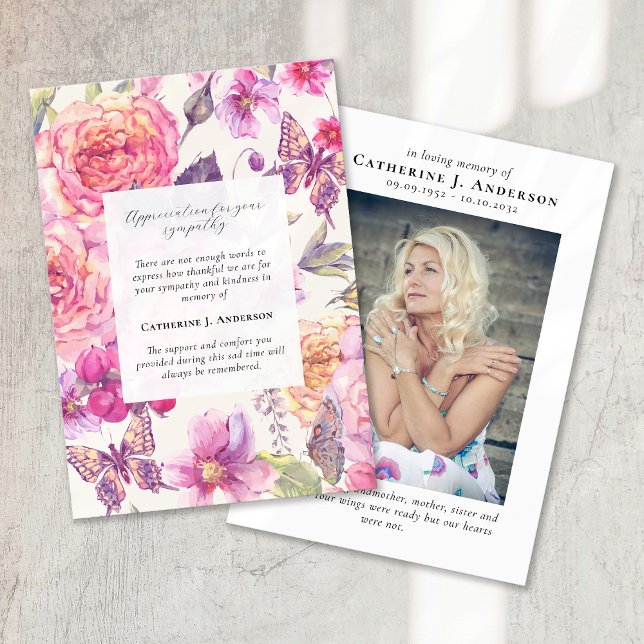 Carte De Remerciements Papillon Floral Photo Sympathy Funeral Memorial (Créateur téléchargé)