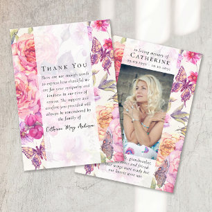 Carte De Remerciements Papillon Floral Photo Sympathy Funeral Memorial