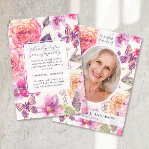 Carte De Remerciements Papillon Floral Photo Sympathy Funeral Memorial