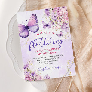 Carte De Remerciements Papillon floral pourpre et or Anniversaire