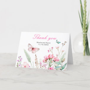 Carte De Remerciements Papillon Floral Rose Printanier Mariage