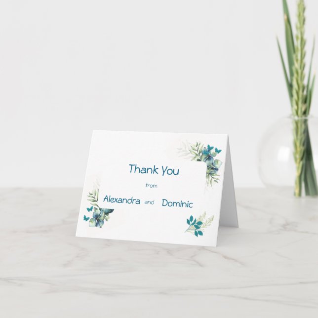 Carte de remerciements - Papillon floral vert bleu (Devant)