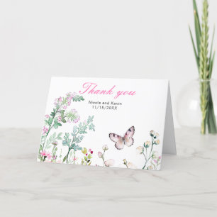 Carte De Remerciements Papillon floral vert de mariage printanier