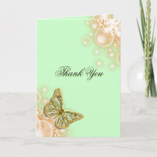 Carte De Remerciements Papillon mariage beige vert