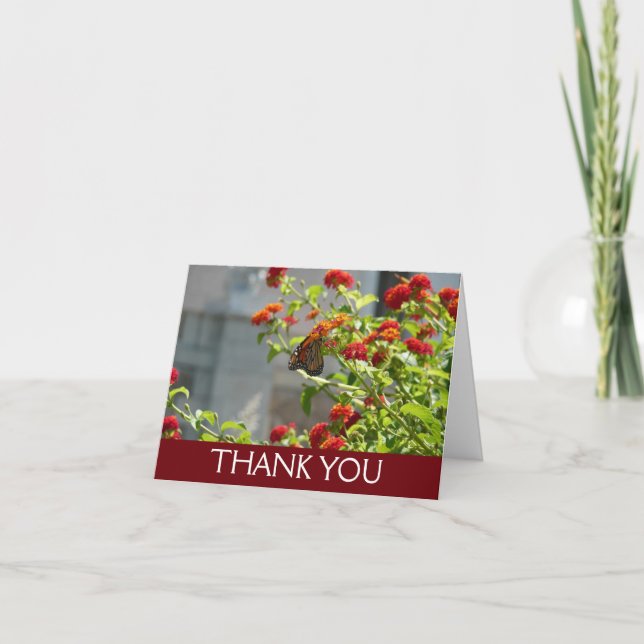 Carte De Remerciements Papillon Monarque sur un Buddleia Rouge (Devant)