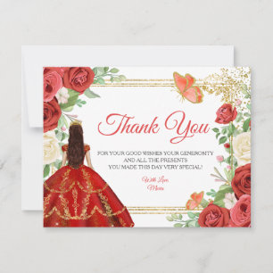 Carte De Remerciements Papillon Quinceanera des Roses rouges mexicaines