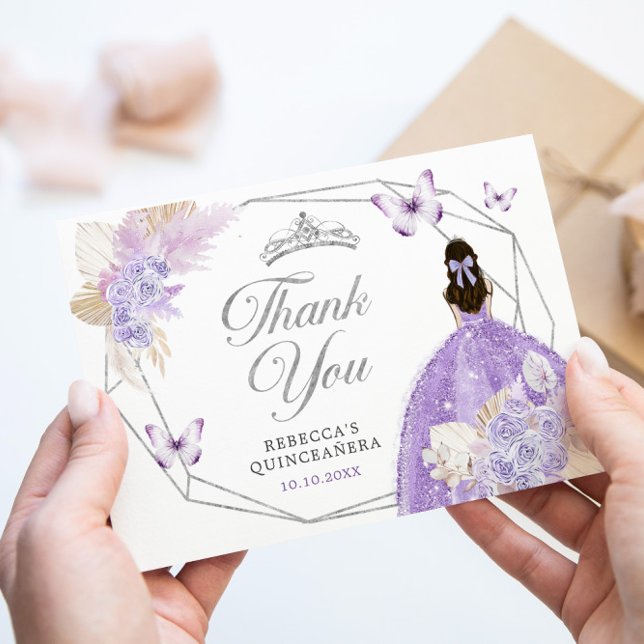Carte De Remerciements Papillon quinceañera en soie violet (Créateur téléchargé)