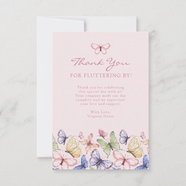 Carte De Remerciements Papillon Rose Anniversaire (Devant)