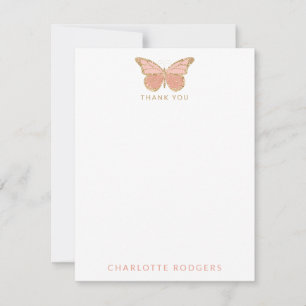 Carte De Remerciements Papillon rose blush doré personnalisé scintillant