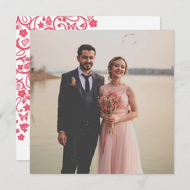 Carte De Remerciements Papillon rose corail Carré du jardin Photo (Devant / Derrière)