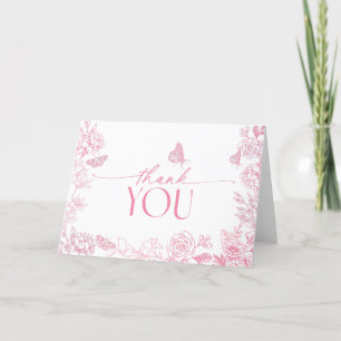 Carte De Remerciements Papillon rose et blanc floral victorien