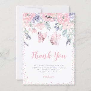 Carte De Remerciements Papillon rose violet Baby shower de fille papillon