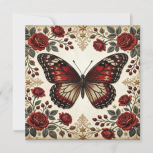 Carte De Remerciements Papillon Rouge Élégant Rose Motif de Design Vintag