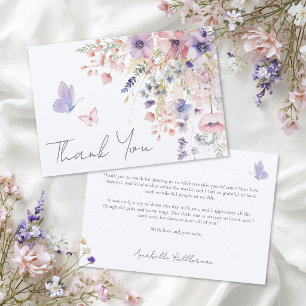 Carte De Remerciements Papillon Rouge Rosé Fleur Sauvage Mauve Violet