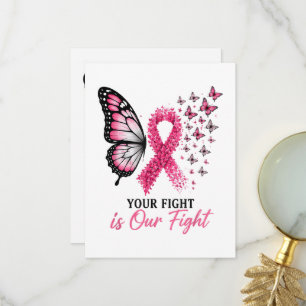 Carte De Remerciements Papillon Ruban Rose de Sensibilisation au Cancer d