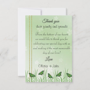 Carte De Remerciements Papillon vert sur vert clair -