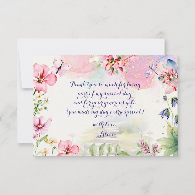 Carte De Remerciements Papillonner et tournoyer Jardin de fées aquarelle  (Devant)