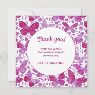 Carte De Remerciements Papillons Aquarelle Magenta Mariage rose