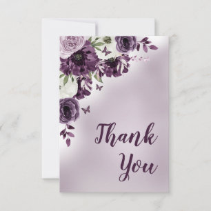 Carte De Remerciements Papillons aux fleurs blanches violettes Anniversai