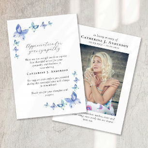 Carte De Remerciements Papillons bleus Photo Sympathy Funeral Memorial