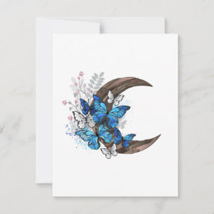 Carte De Remerciements Papillons bleus sur croissant en bois