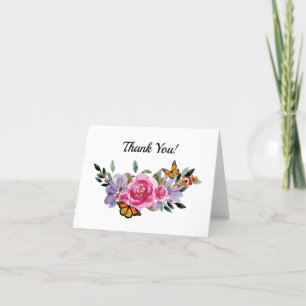 Carte De Remerciements Papillons bohèmes floraux aquarelle rustique