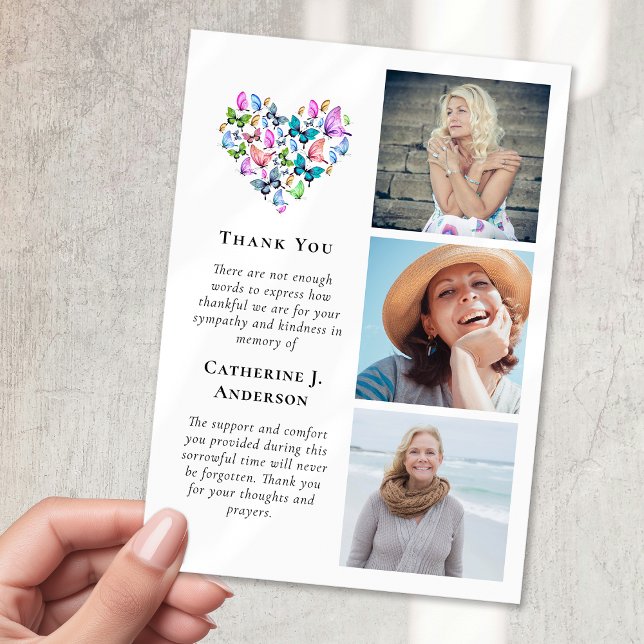 Carte De Remerciements Papillons Coeur 3 Photo Sympathie Funérailles (Créateur téléchargé)