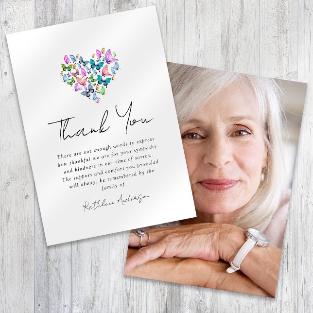 Carte De Remerciements Papillons Coeur Photo Sympathie Funérailles (Créateur téléchargé)