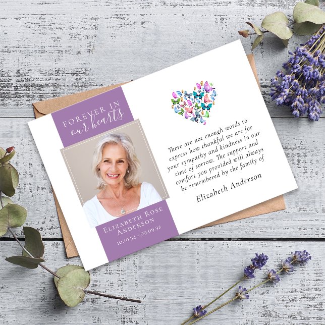 Carte De Remerciements Papillons Coeur pour toujours dans nos coeurs Funé (Créateur téléchargé)