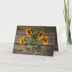 Carte De Remerciements Papillons de tournesol rustique Barre